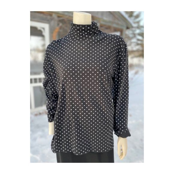 Vintage Tops - Vintage 90s 00s New Woman Design Plus Turtleneck Black White Polkadot Sz 2X
